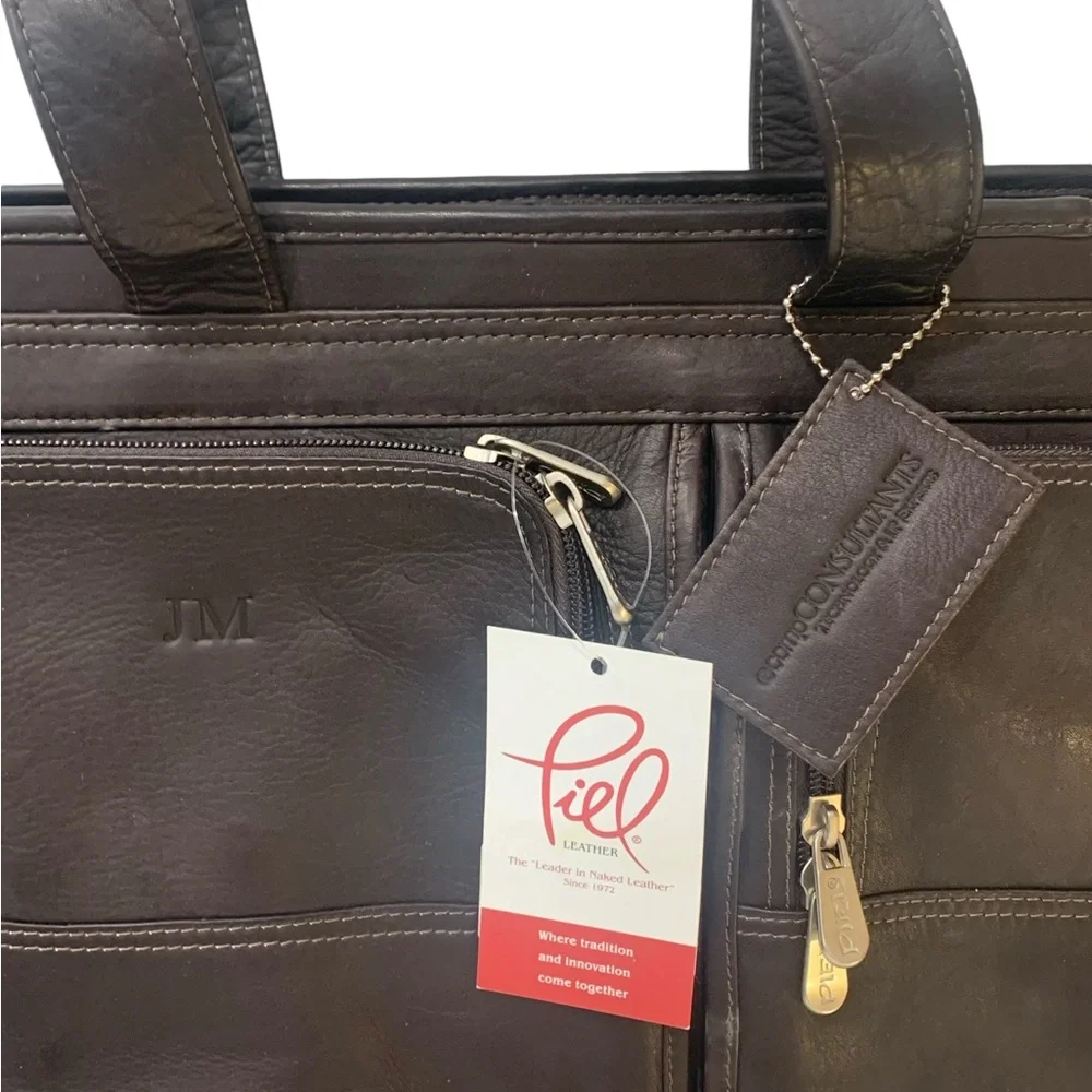 Piel Leather Briefcase  Dark Brown